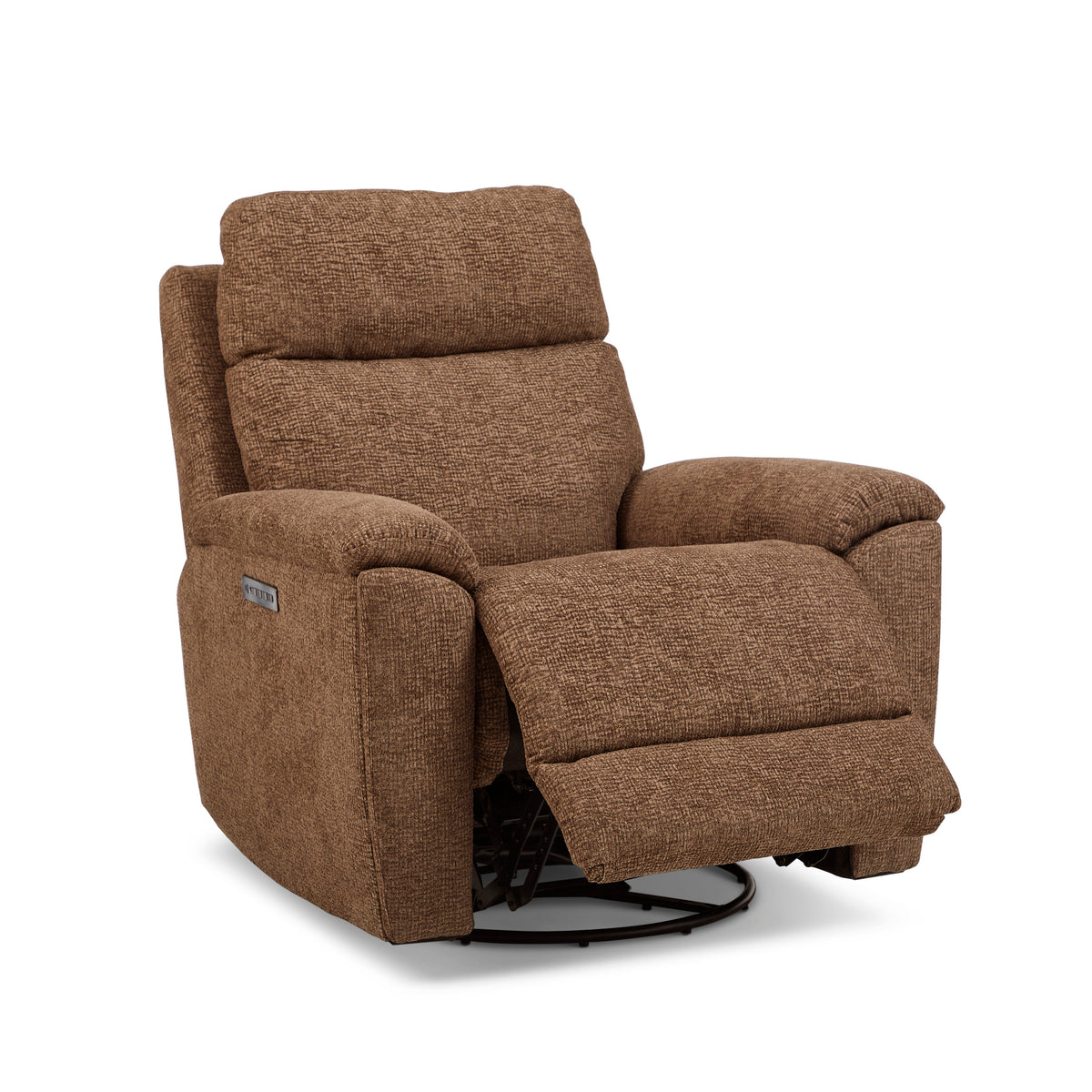 Refined Transitional Fabric Power Swivel Gliding Recliner With Power Headrest & Lumbar | Flexsteel