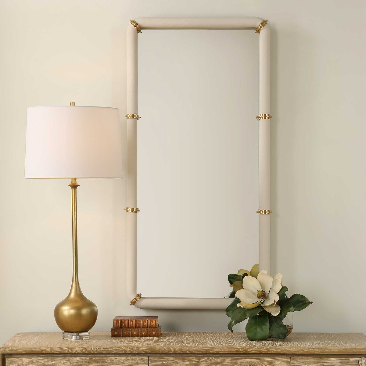 Cyprus Leather Mirror - White by Uttermost - View 2