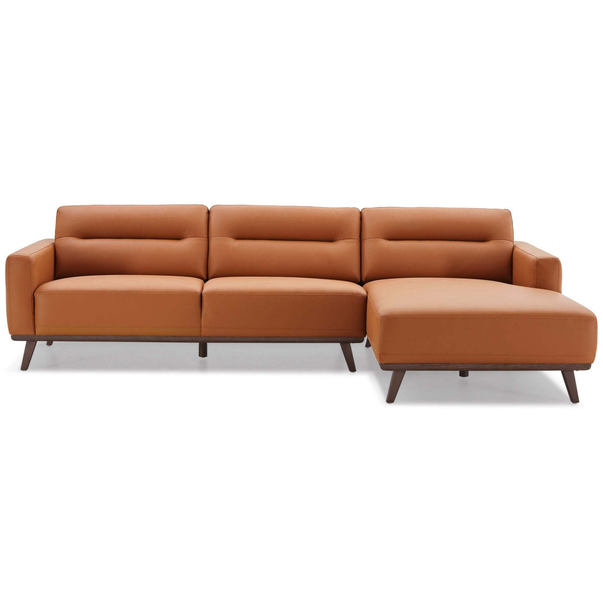 Ella Mid Century Modern L-Shaped Sectional Couch with Cognac Vegan Leather and Solid Wood Frame