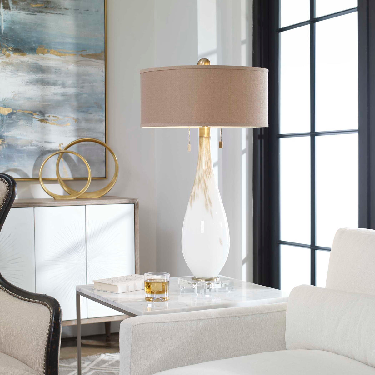 Cardoni Glass Table Lamp - White / Beige by Uttermost - View 2