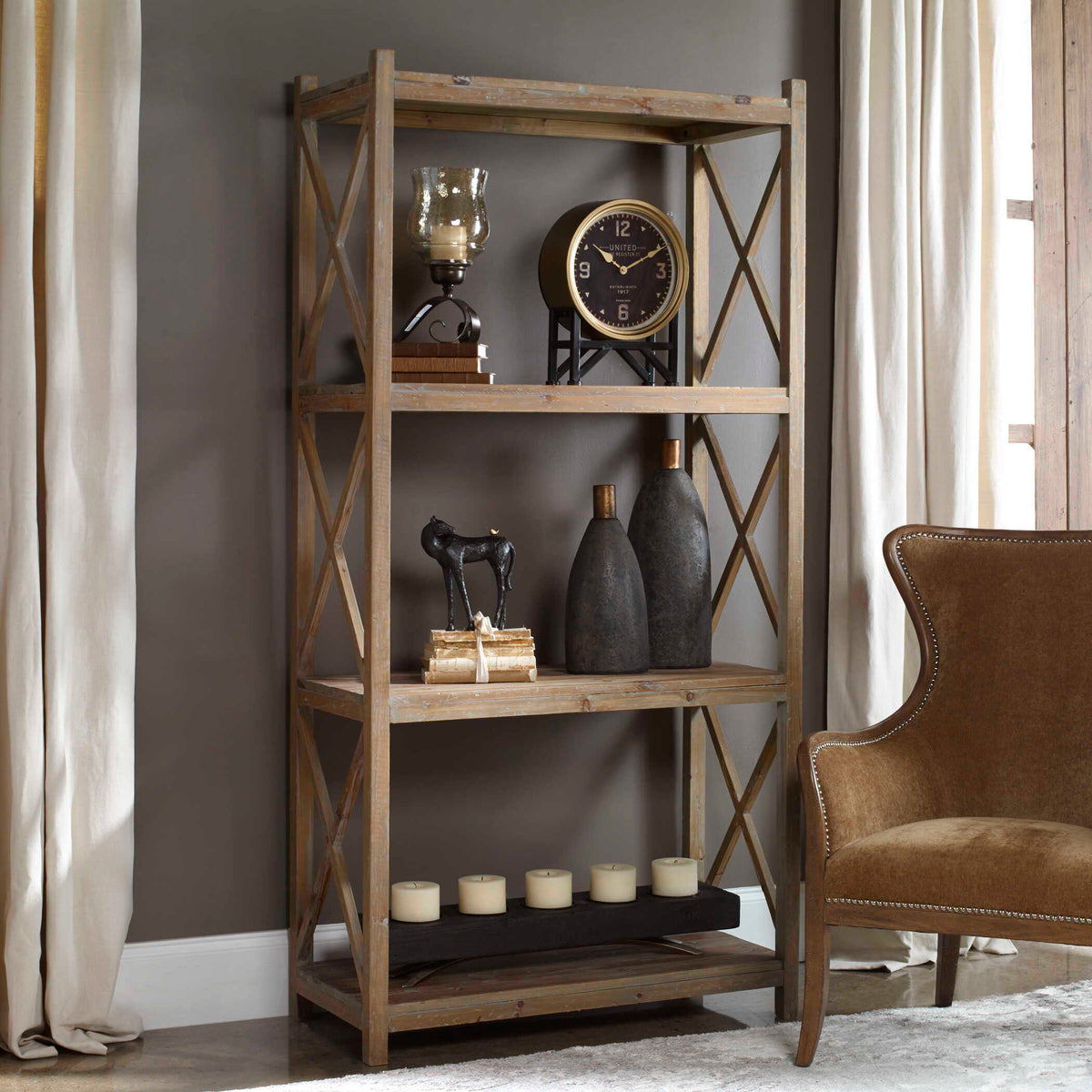 Stratford Reclaimed Wood Etagere - Light Brown by Uttermost - View 2