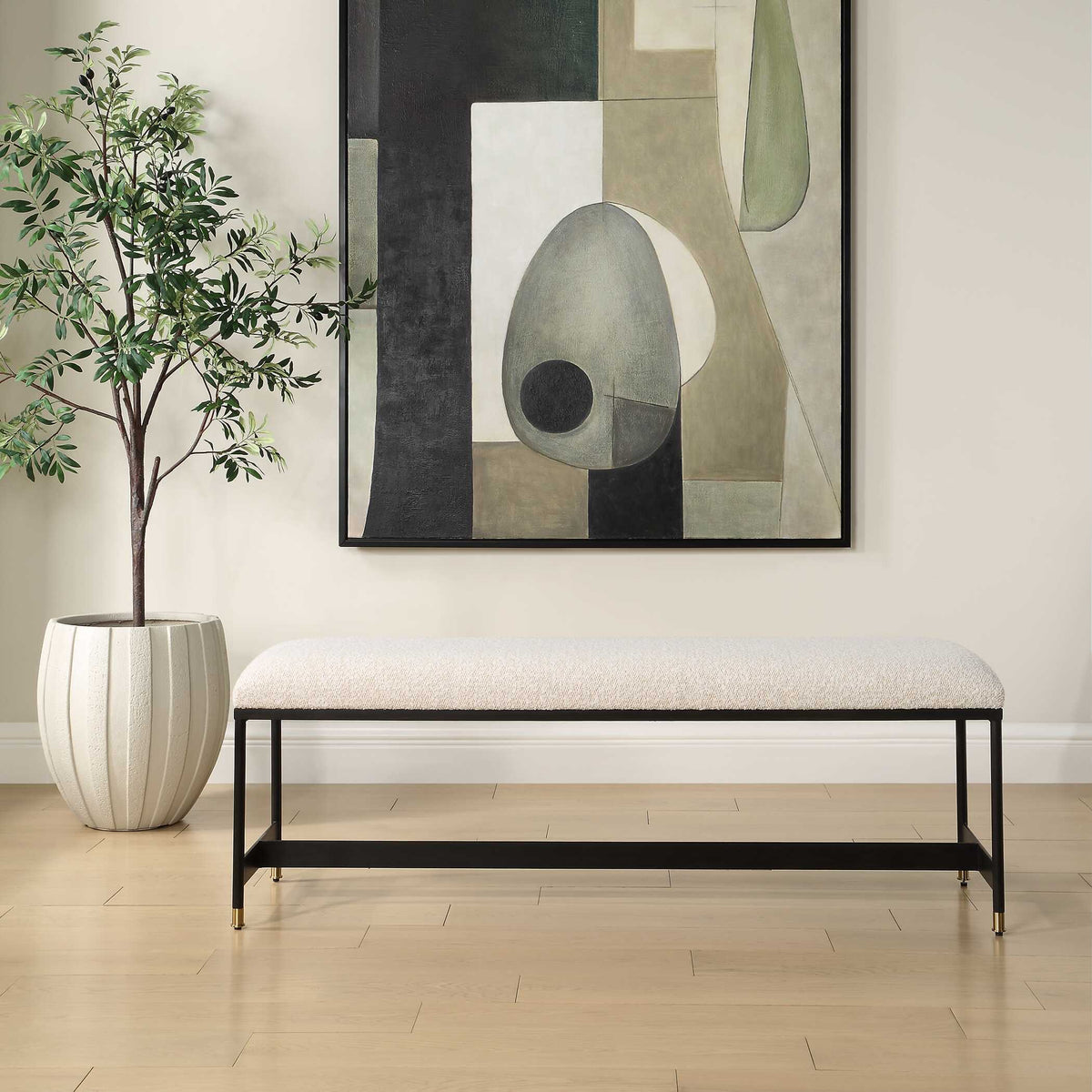 Halston Upholstered Bench - White / Black by Uttermost - View 2