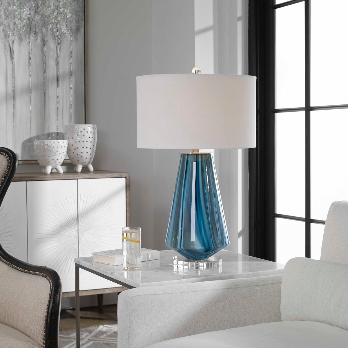 Pescara Glass Lamp Teal-Gray - Blue / White by Uttermost - View 2