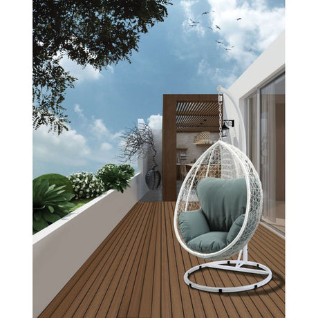 Acme - Simona Hanging Chair 45032 Green Fabric & White Wicker