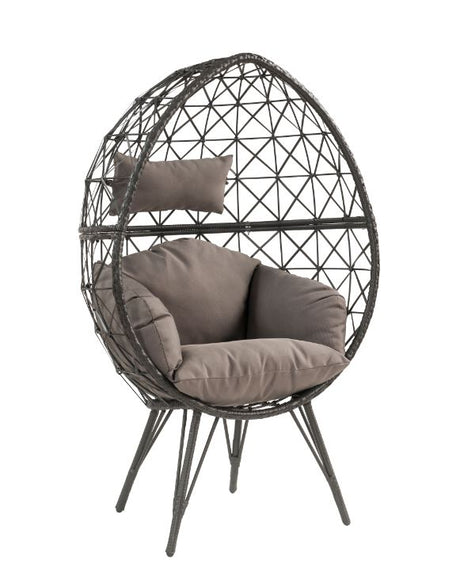Aeven Patio Lounge Chair 45111 Light Gray Fabric & Black Wicker | Acme | Home Elegance USA