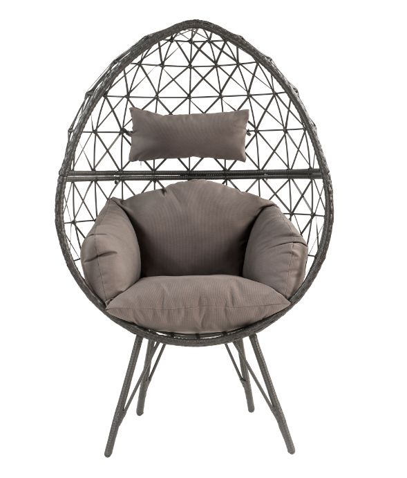 Aeven Patio Lounge Chair 45111 Light Gray Fabric & Black Wicker | Acme | Home Elegance USA