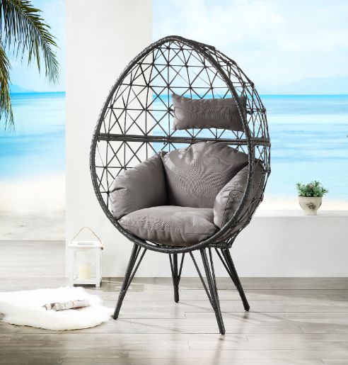 Aeven Patio Lounge Chair 45111 Light Gray Fabric & Black Wicker | Acme | Home Elegance USA