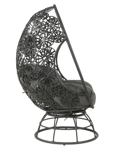 Acme - Hikre Patio Lounge Chair & Side Table 45113 Clear Glass, Charcoal Fabric & Black Wicker