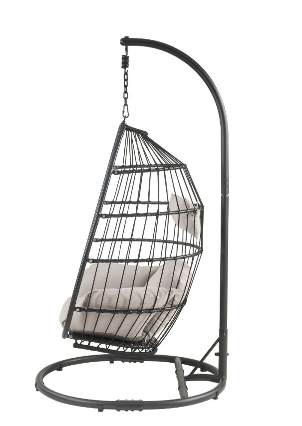 Acme - Oldi Hanging Chair 45115 Beige Fabric & Black Wicker