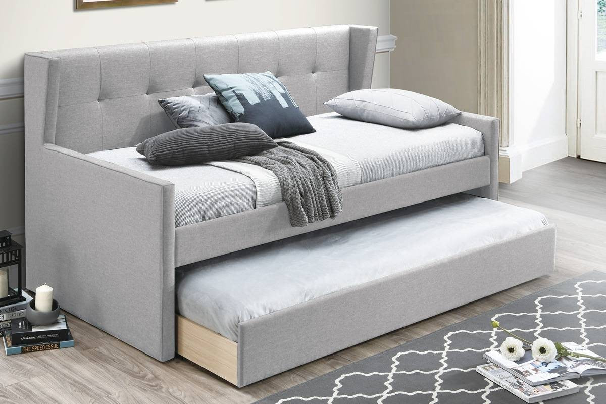Contemporary Style 1pc Day Bed w/ Slat Trundle Button Tufted Light Gray Finish Bedroom Furniture