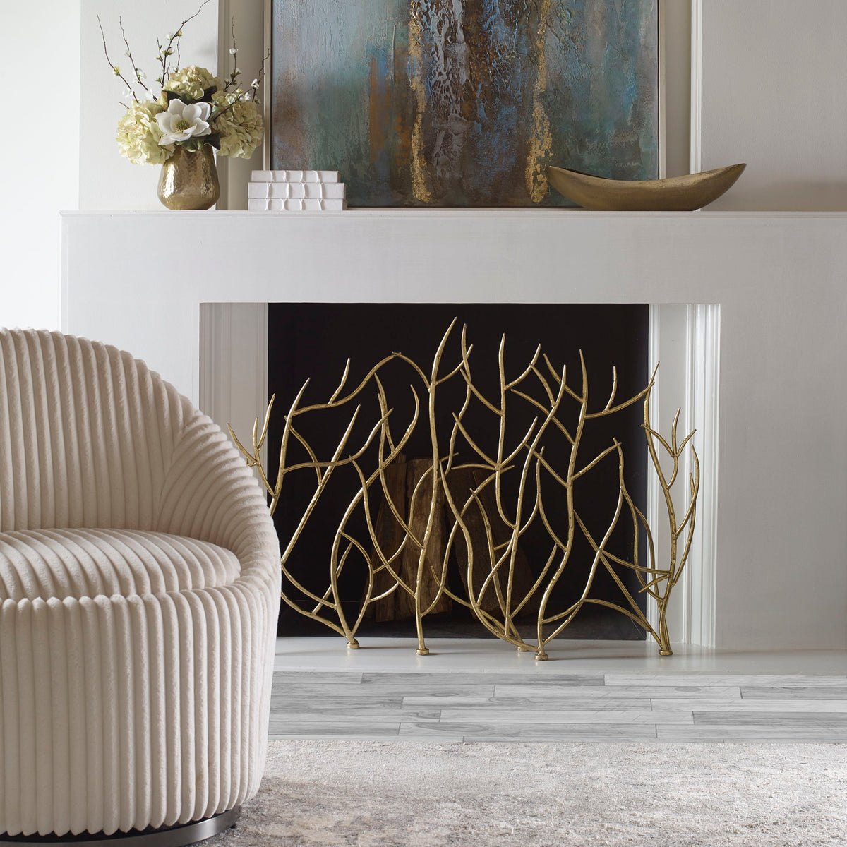 Gold Branches Decorative Fireplace Screen by Uttermost - View 2