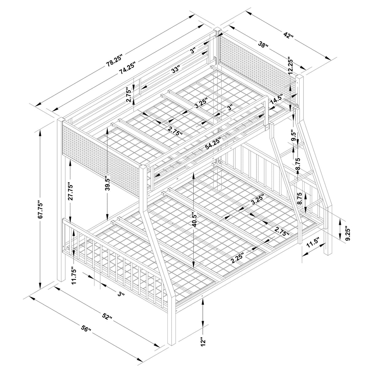 Twin / Full Bunk Bed - Meyers Twin Over Full Metal Bunk Bed Black and Gunmetal