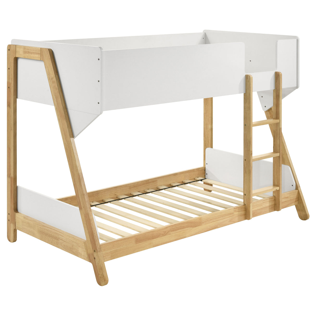 Wyatt Wood Twin Over Twin Bunk Bed White and Natural - Home Elegance USA