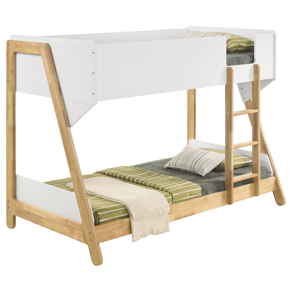 Wyatt Wood Twin Over Twin Bunk Bed White and Natural - Home Elegance USA
