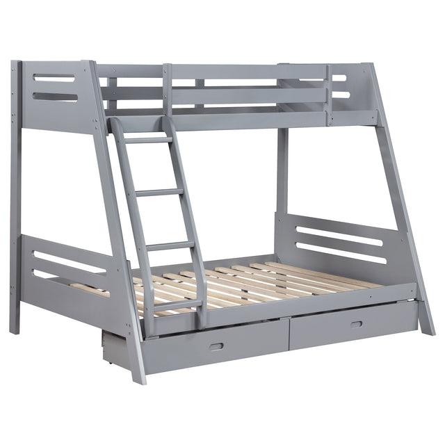 Twin / Full Bunk Bed - Trisha Wood Twin Over Full Bunk Bed with Storage Drawers Grey