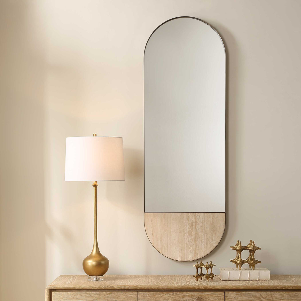 Russo Travertine Tall Oval Mirror Bronze / Brown / Gold - Beige by Uttermost - View 2