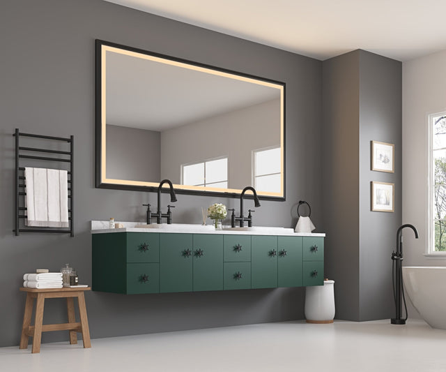 84in. W x 48in. H Oversized Rectangular Black Framed LED Mirror Anti - Fog Dimmable Wall Mount Bathroom Vanity Mirror HD Wall Mirror Kit For Gym And Dance Studio 48X 84Inches With Safety Ba | Home Elegance USA