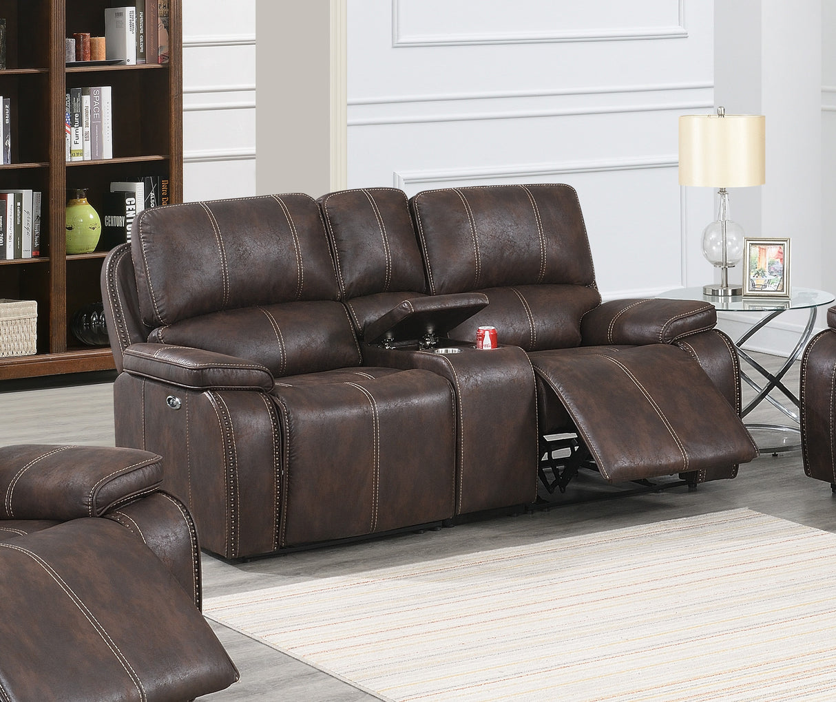 Modern Style 1pc Power Reclining Loveseat Cup Holder Built In USB Port Leather Upholstered Chocolate Finish Primary Living Room Furniture