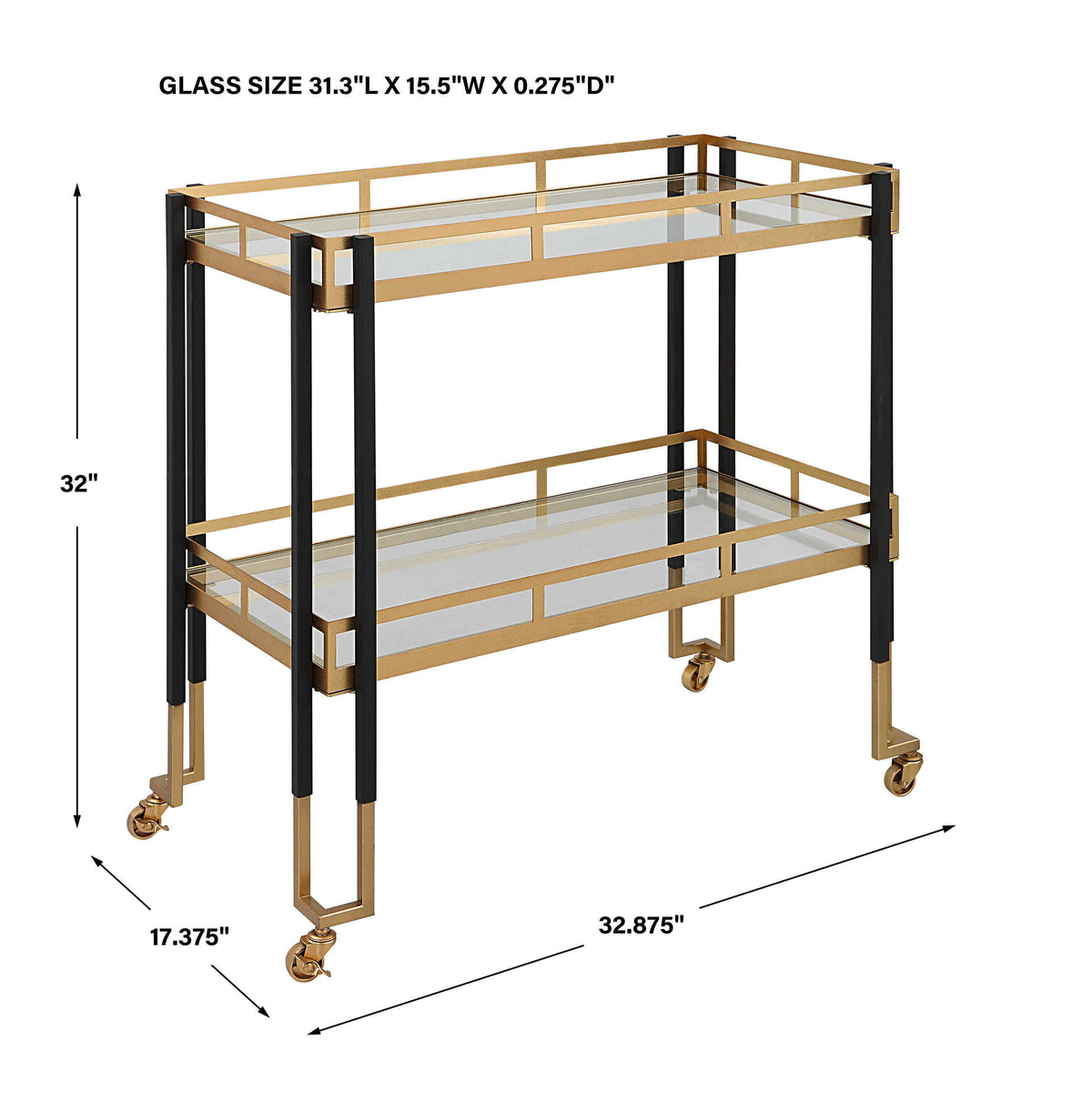 Kentmore Modern Bar Cart - Gold / Black by Uttermost - View 7