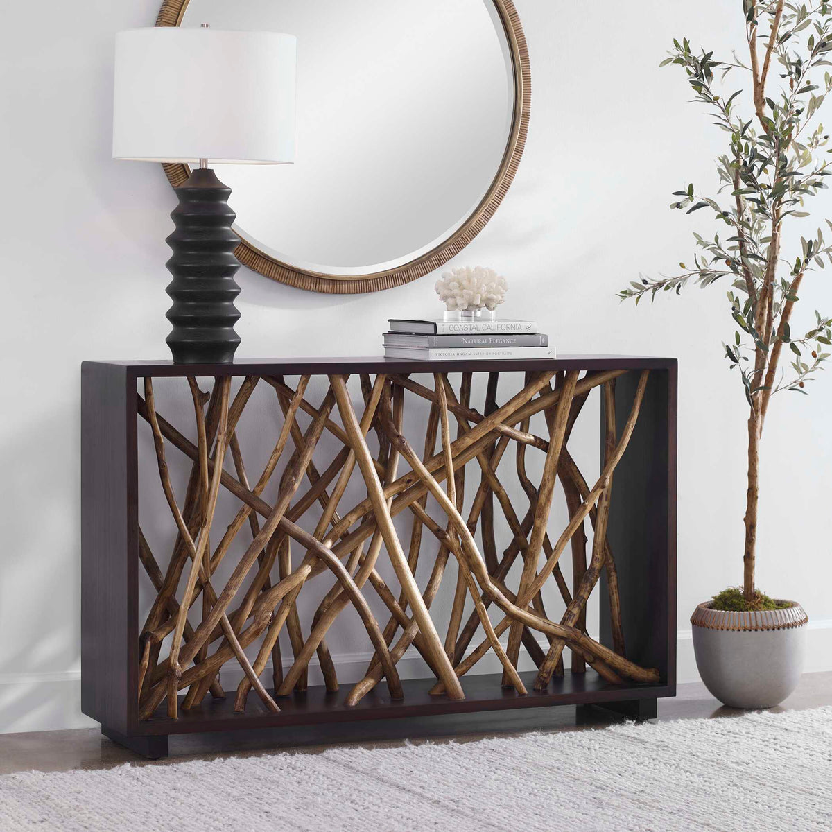 Teak Maze Console Table - Dark Brown / Light Brown by Uttermost - View 3