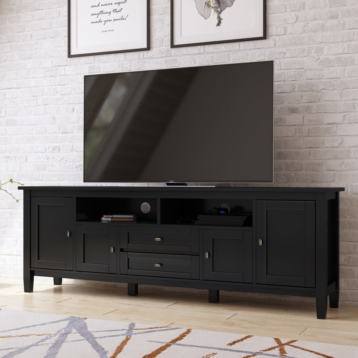 Warm Shaker 72 inch Wide Solid Wood TV Stand in Black For TVs up to 80 inches - sold by Home Elegance USA