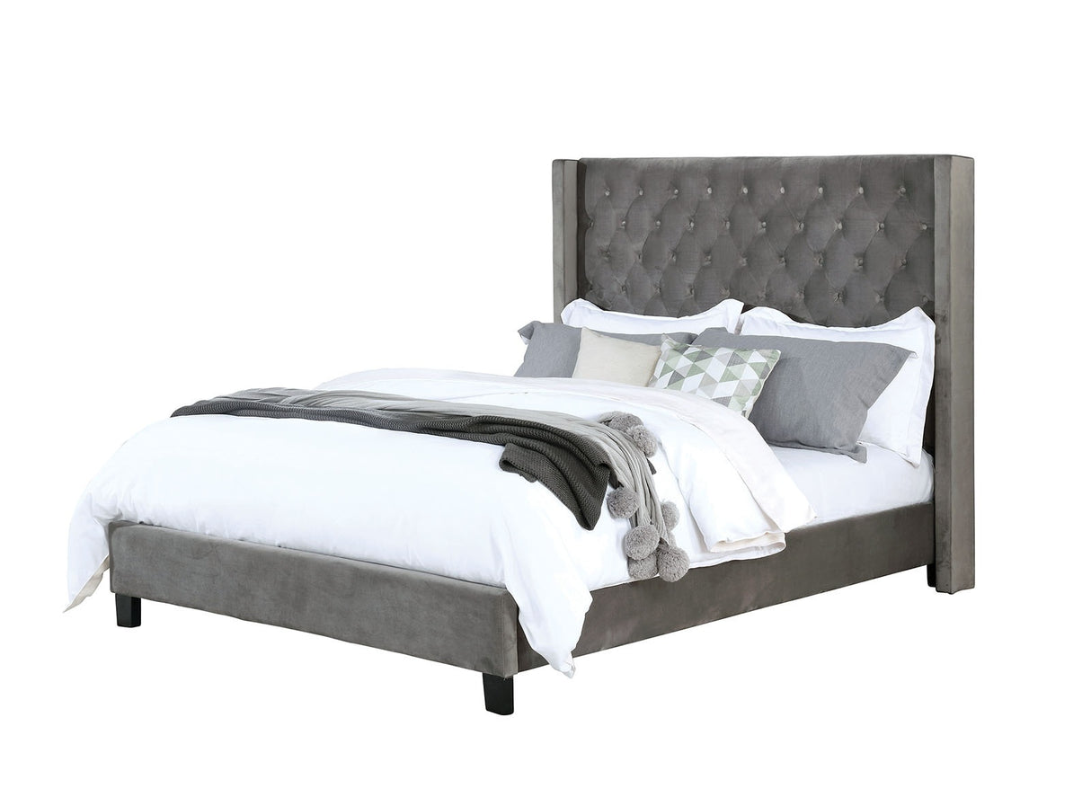 Transitional Gray 1pc Est King Size Bed Upholstered Frame Fabric Tufted HB Bedroom Wingback Design