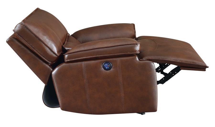 Modern Saddle Brown Top Grain Leather Match Power Glider Recliner Coaster 610413P Southwick - Home Elegance USA