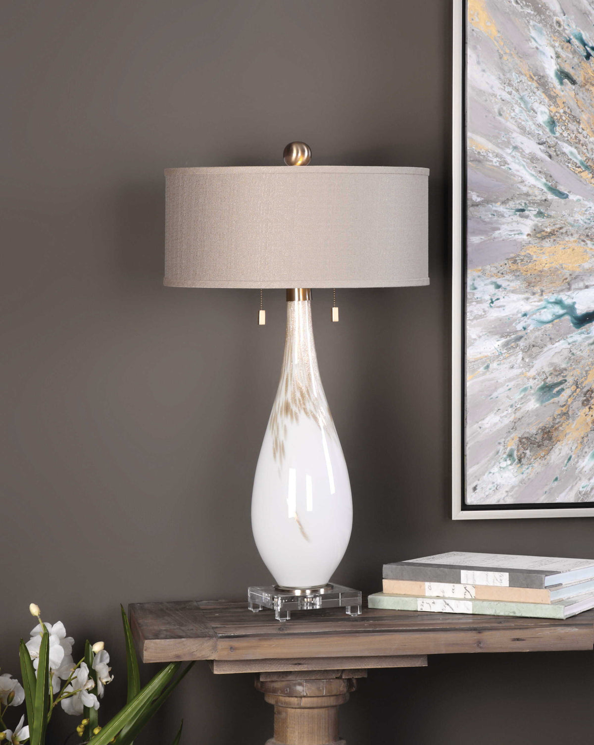 Cardoni Glass Table Lamp - White / Beige by Uttermost - View 3