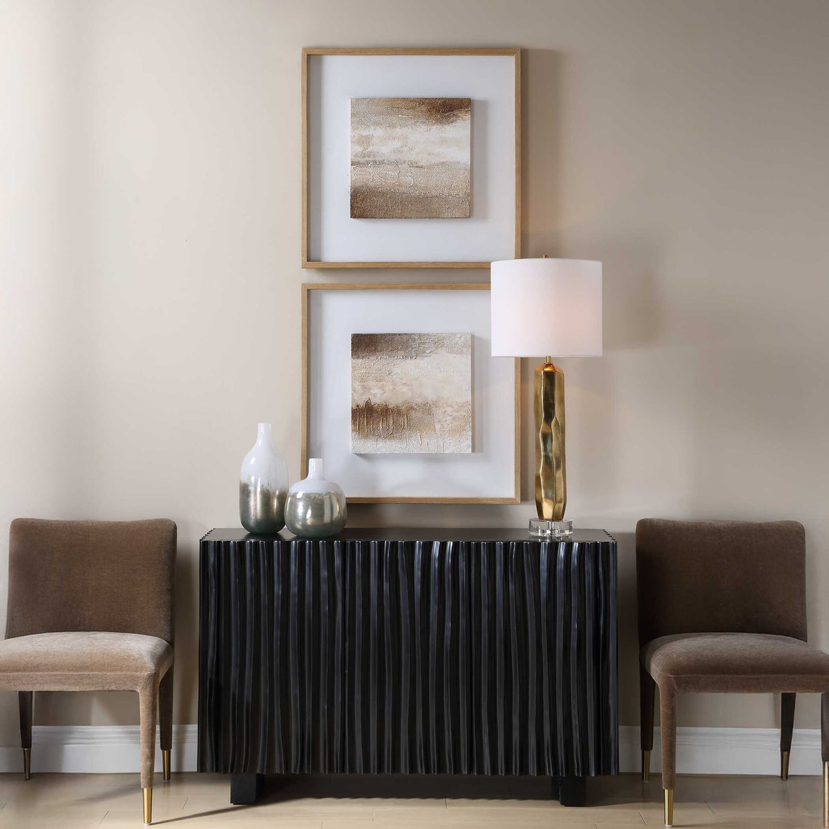 Between Lines Abstract Painting (Set of 2) - Light Brown / White by Uttermost - View 2