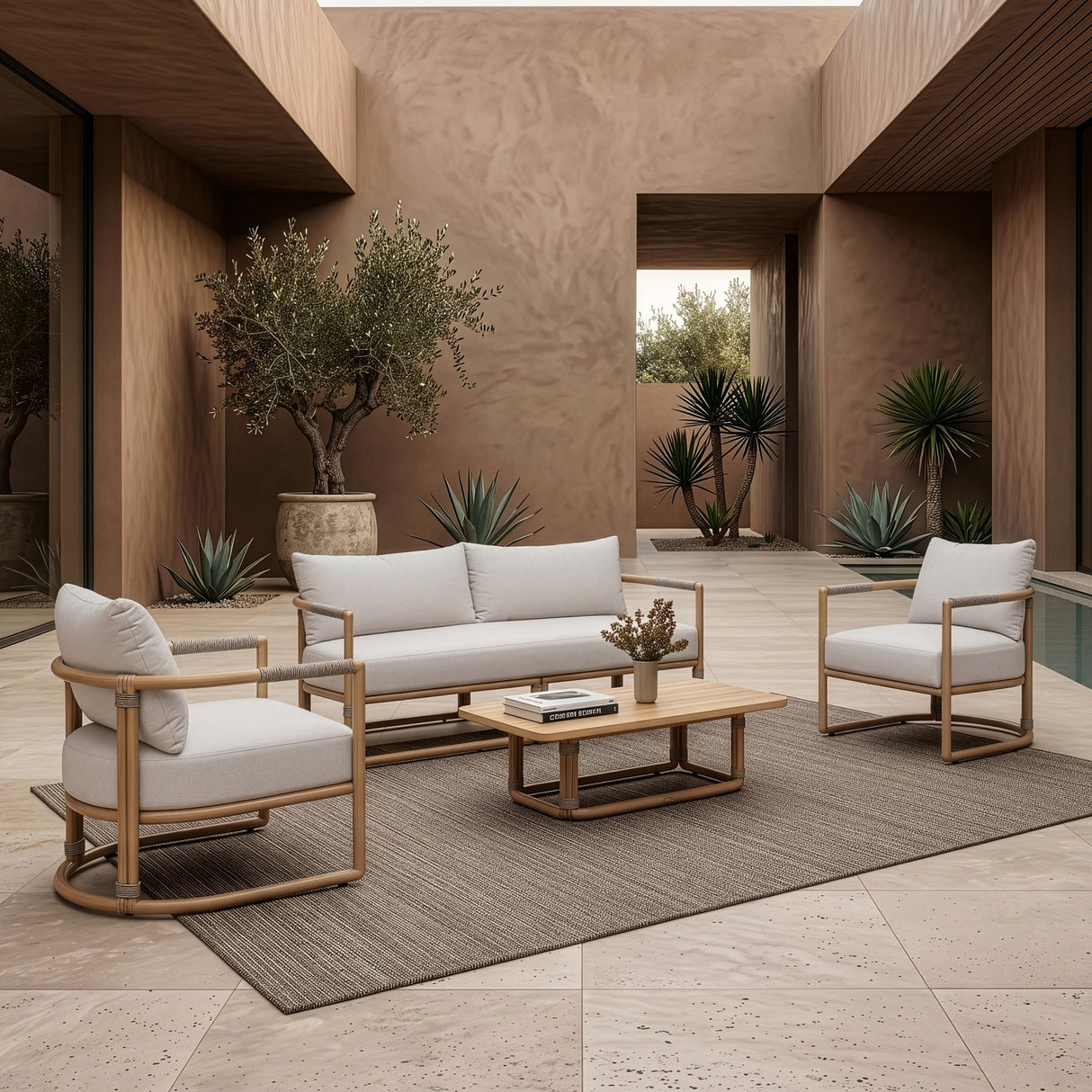 Malta - Outdoor Light Grey + Teak Sofa Set - View Image 1
