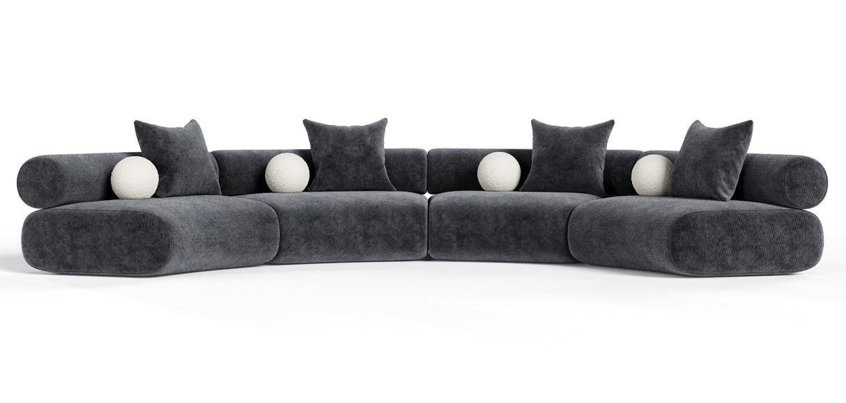 Simpson - Contemporary Dark Grey Fabric Curved Modular Sectional Sofa with Throw Pillows-4-Piece Sectional - View Image 1