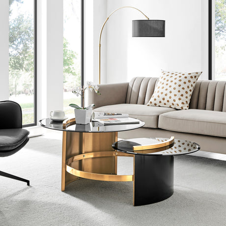 Eclipse Noir Glass Coffee Table // Black and Gold  | Finesse - Home Elegance USA