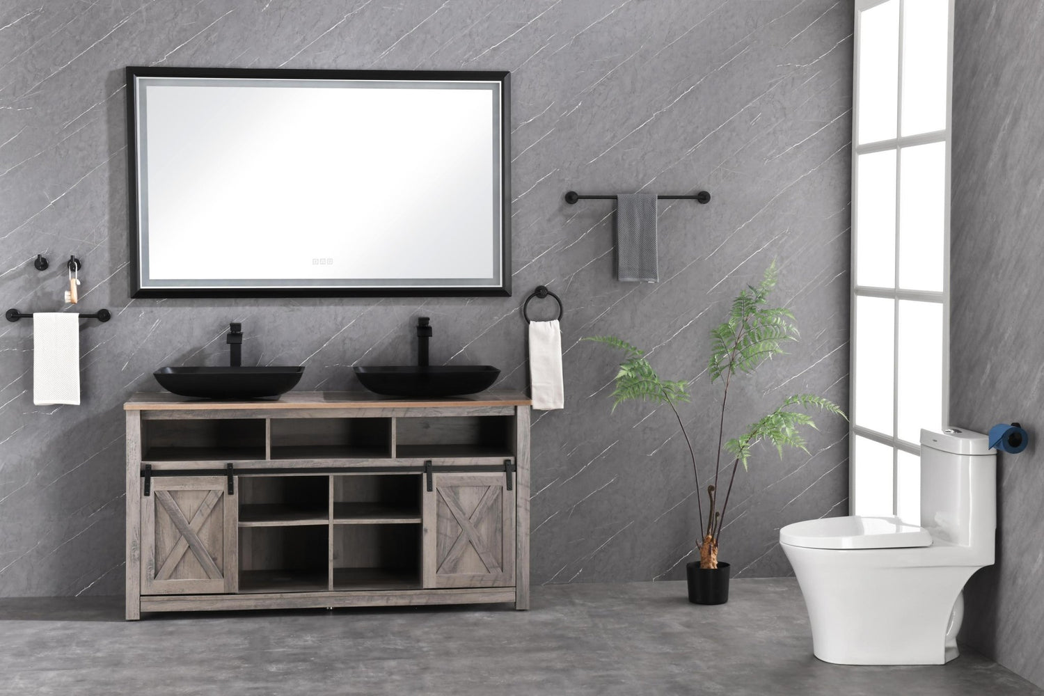 72in. W x 36in. H Oversized Rectangular Black Framed LED Mirror Anti - Fog Dimmable Wall Mount Bathroom Vanity Mirror HD Wall Mirror Kit For Gym And Dance Studio 36X 72Inches With Safety Ba | Home Elegance USA