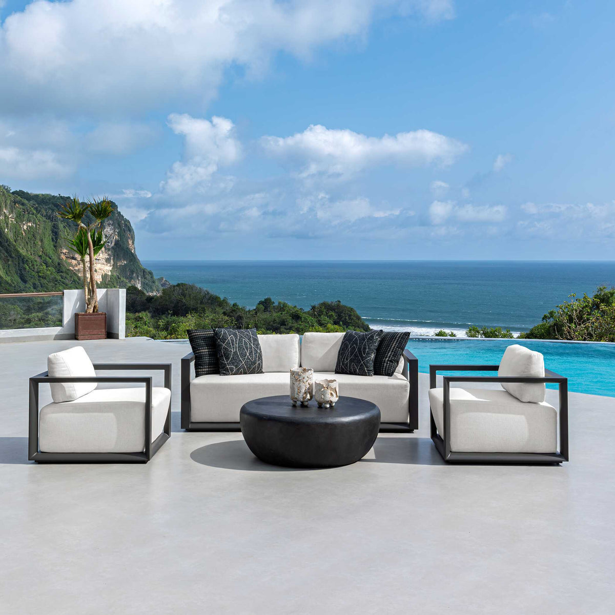 Remsen Outdoor Lounge Chair Black / Oyster - Black / White by Uttermost - View 5
