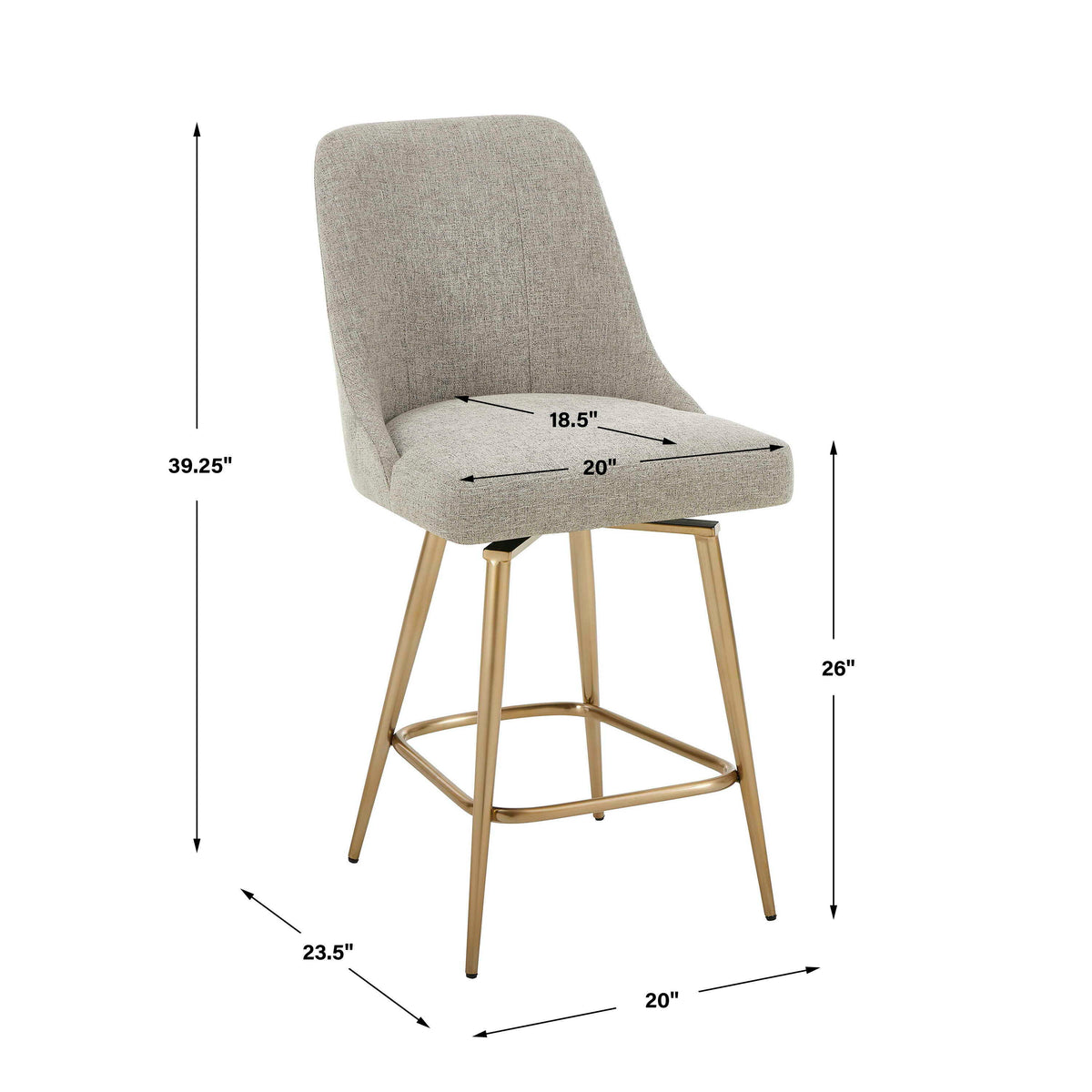 Bramwell Upholstered Counter Stool - Gray / Gold by Uttermost - View 8