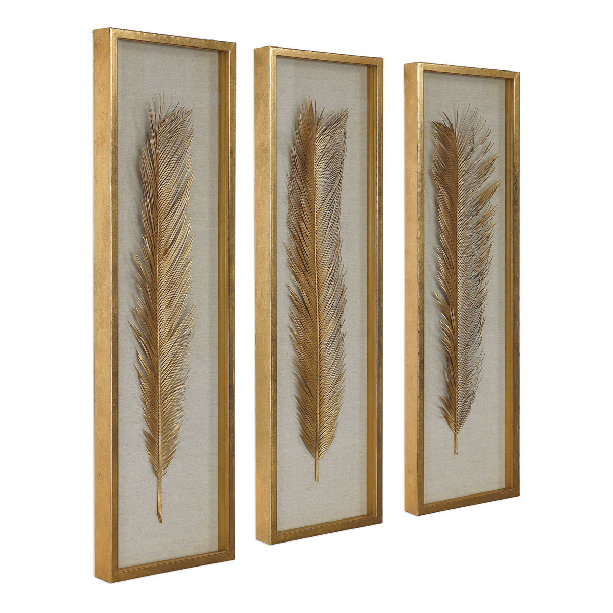 Palma Leaf Shadow Box (Set of 3) - Gold / White by Uttermost - View 3