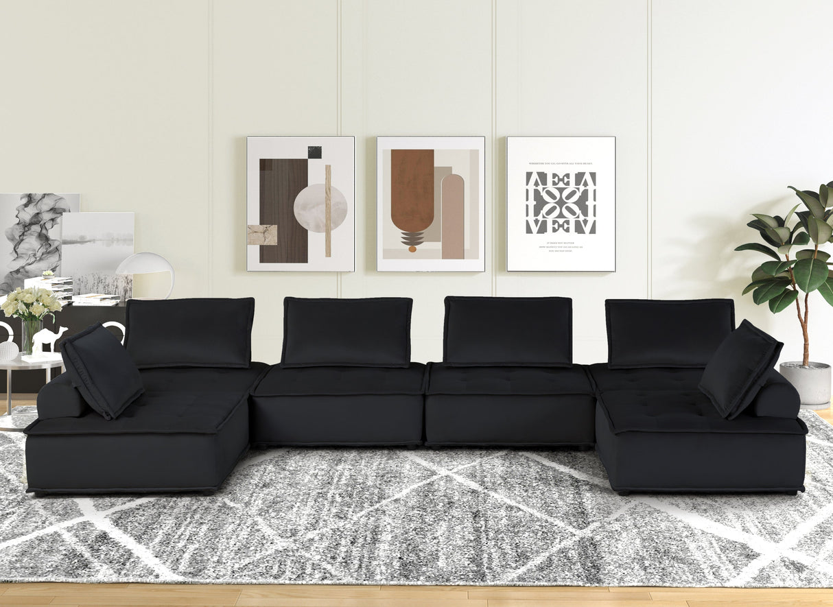 Anna 160' Black Velvet 6-Seater U-Shape Modular Sectional Sofa - sold by Home Elegance USA