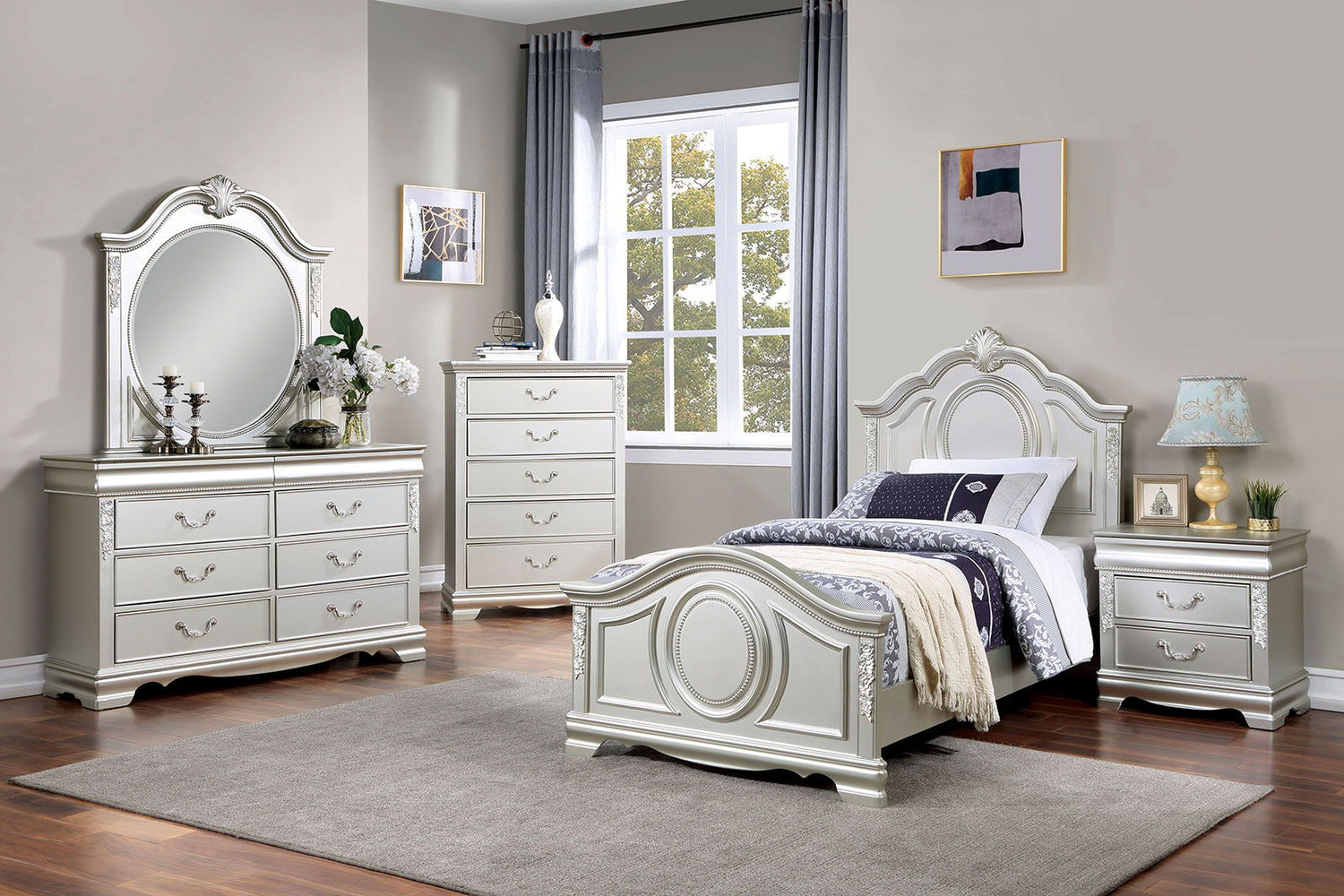 Alecia - Twin Bed - Silver | Home Elegance USA