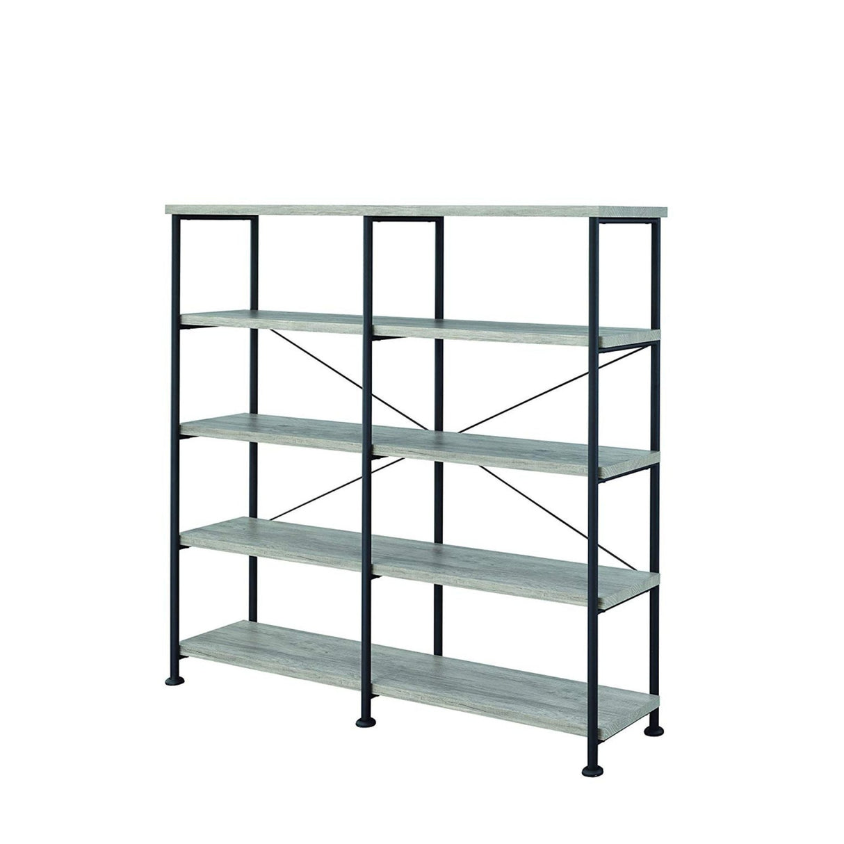 63 Inch Industrial 4 Tier Bookshelf, Particleboard, Metal Frame, Gray, Black | Home Elegance USA
