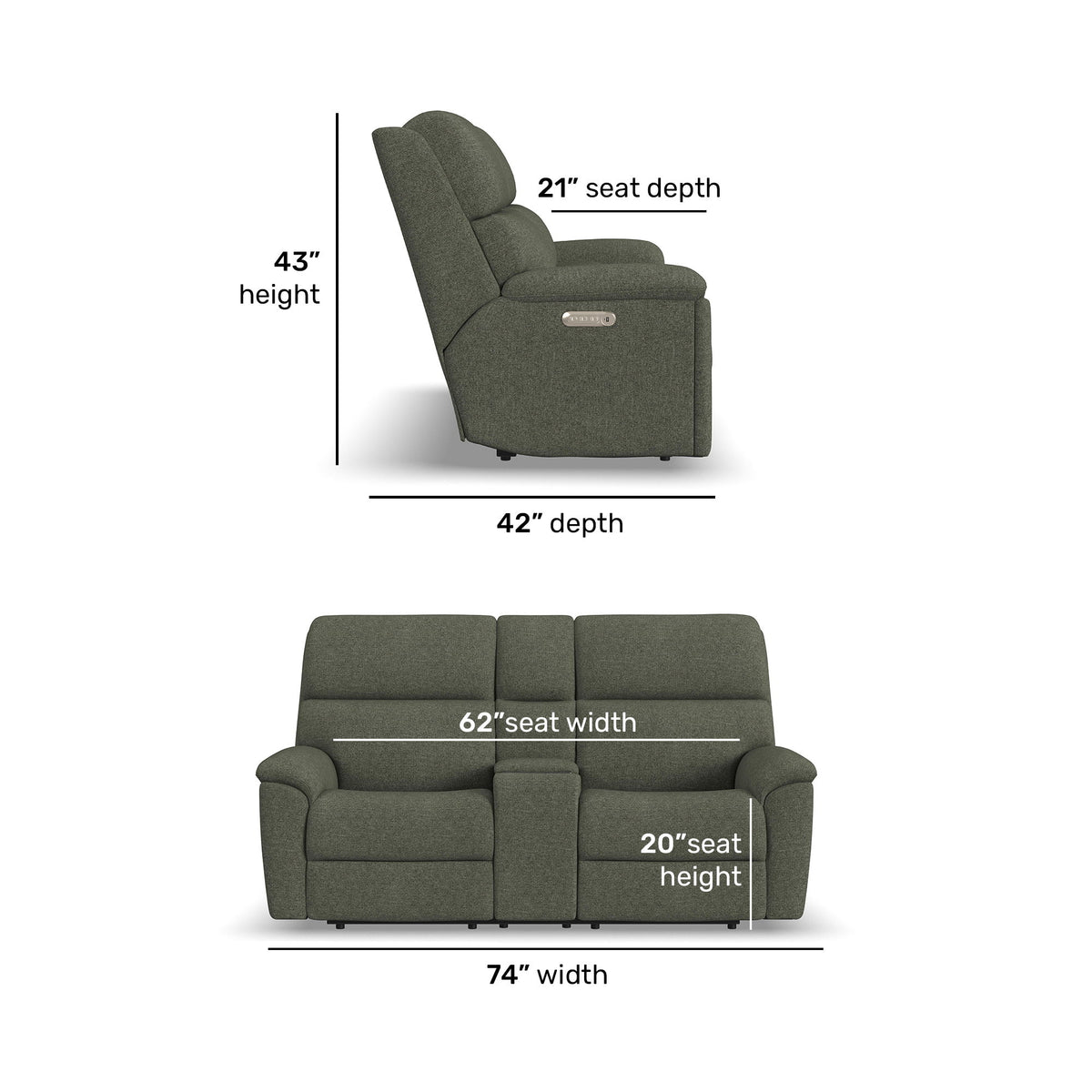 Porter Transitional Power Reclining Loveseat With Console & Power Headrests & Lumbar | Flexsteel