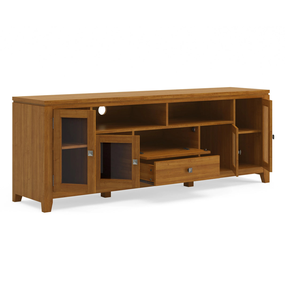 Cosmopolitan 72 inch Wide Solid Wood TV Stand in Light Golden Brown For TVs up to 80 inches - sold by Home Elegance USA