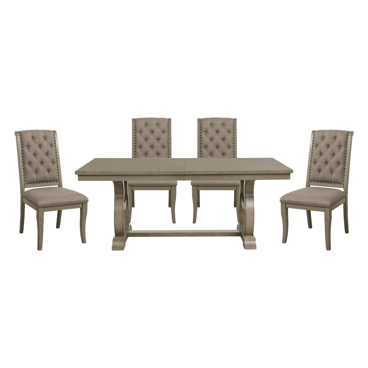 Classic Luxury Dining 5pc Extendable Table and Chairs Set Button Tufted Upholstered Self-Storing Leaf Traditional Design Furniture