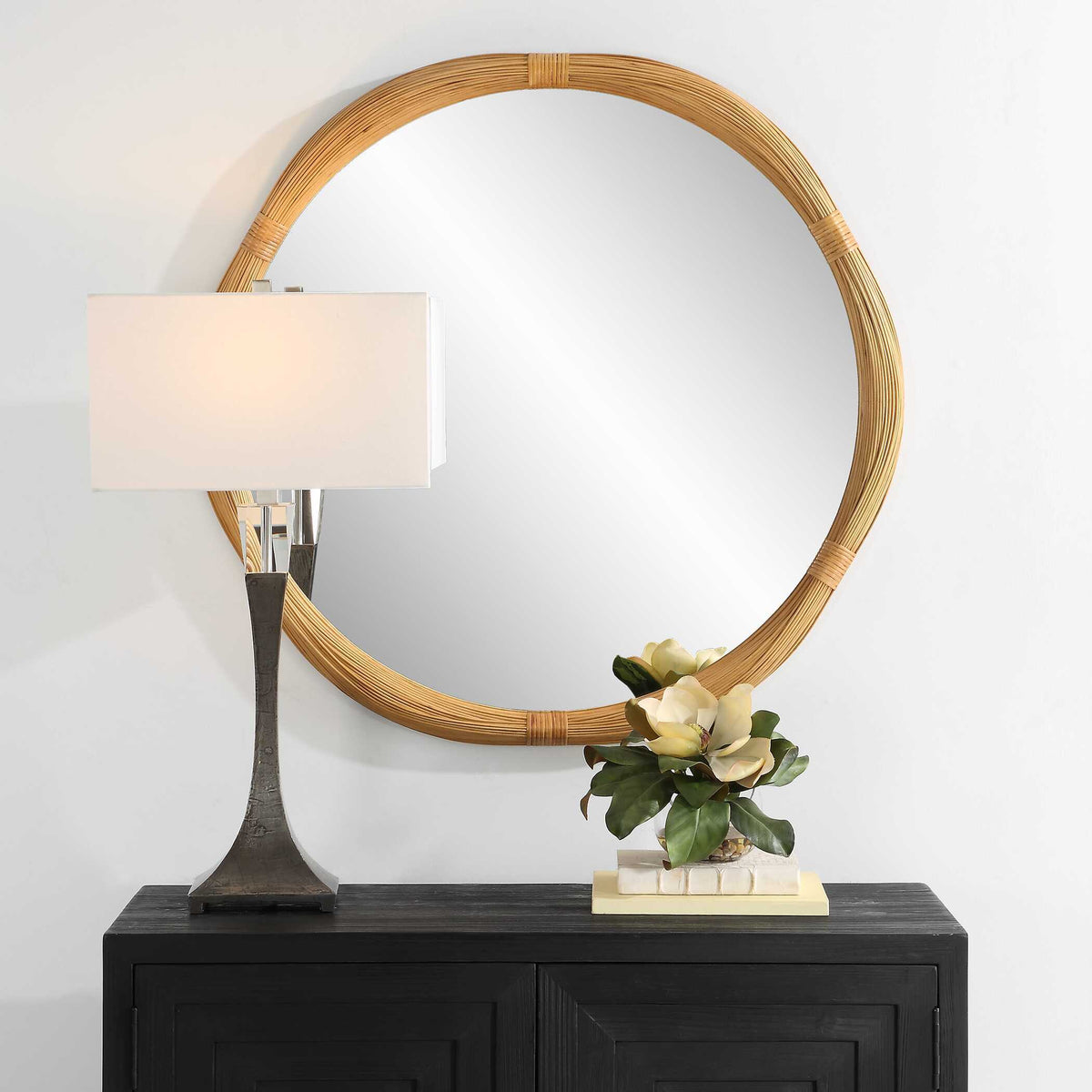 Salina Round Bamboo Mirror - Light Brown by Uttermost - View 3