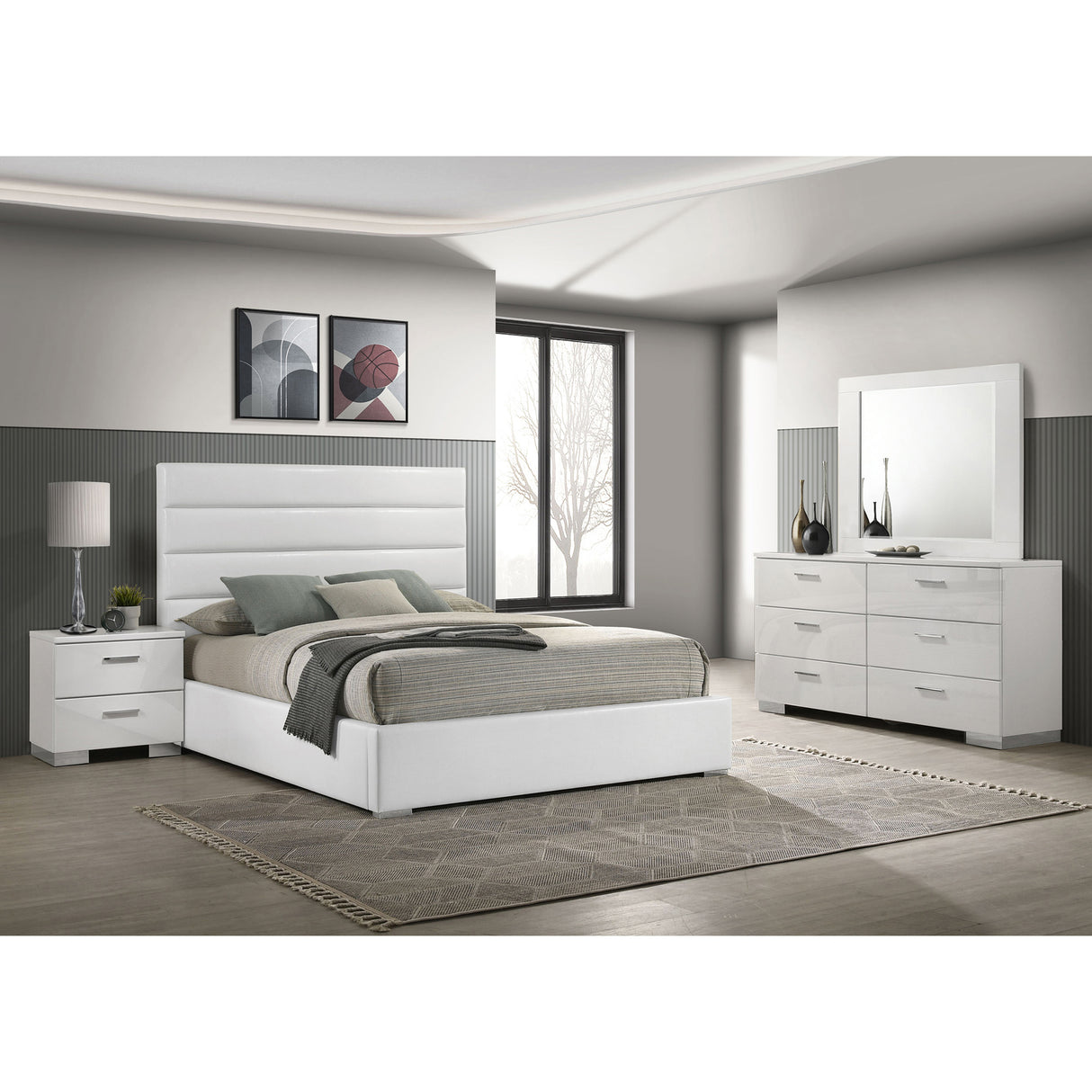 Dulcey White High Gloss 4-piece Eastern King Bedroom Set