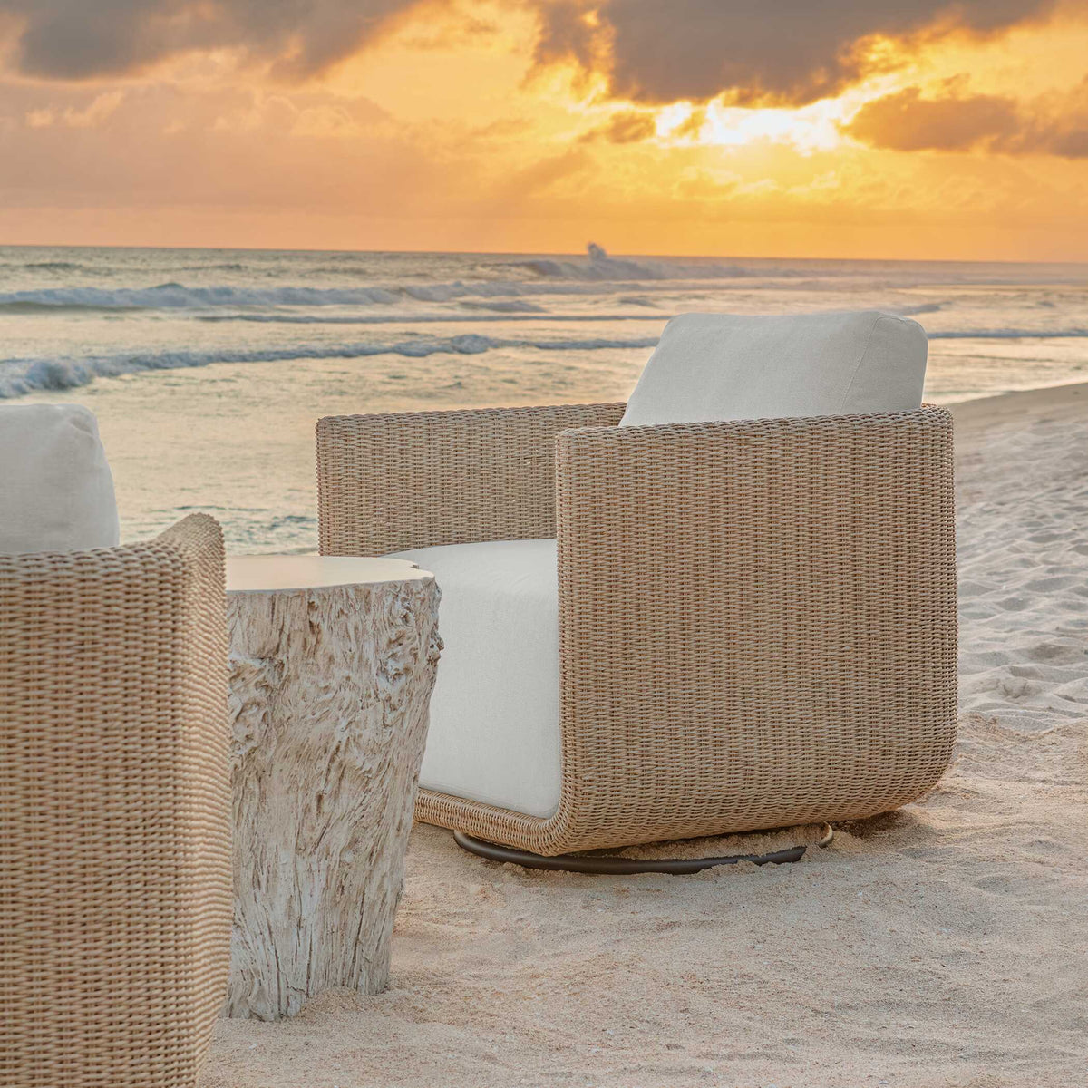 Santorini Outdoor Swivel Lounge Chair - Light Brown / White by Uttermost - View 11