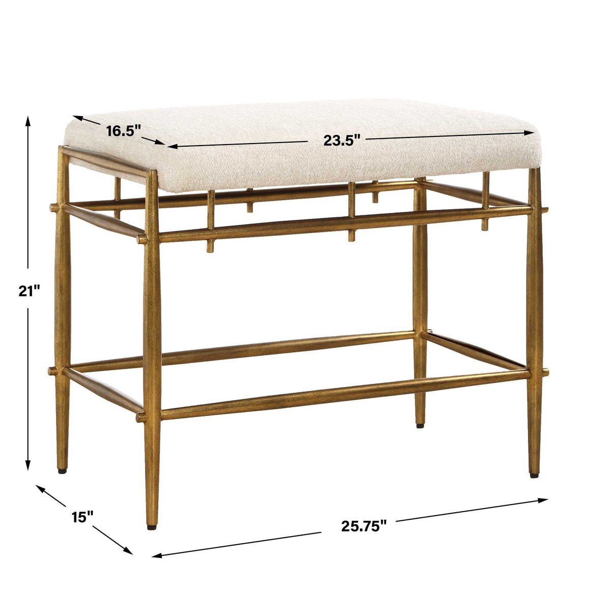 Karleen Plush Small Brass Bench - White / Gold by Uttermost - View 8
