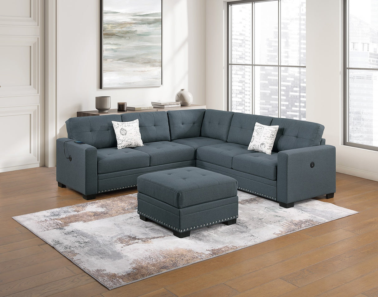 Casual Simple Tufted Couch Living Room Sectional 4pc Set Dark Gray Fabric Upholstered RAF/LAF One-Arm Loveseat Wedge Ottoman