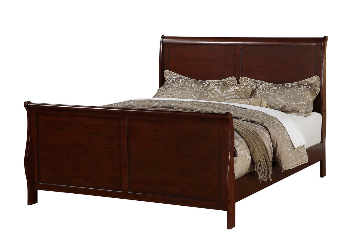 Modern 1pc Queen Size Bed Sleigh Design HB FB Plywood 1pc Bedframe Dark Cherry Louis Phillippe Bedroom Furniture