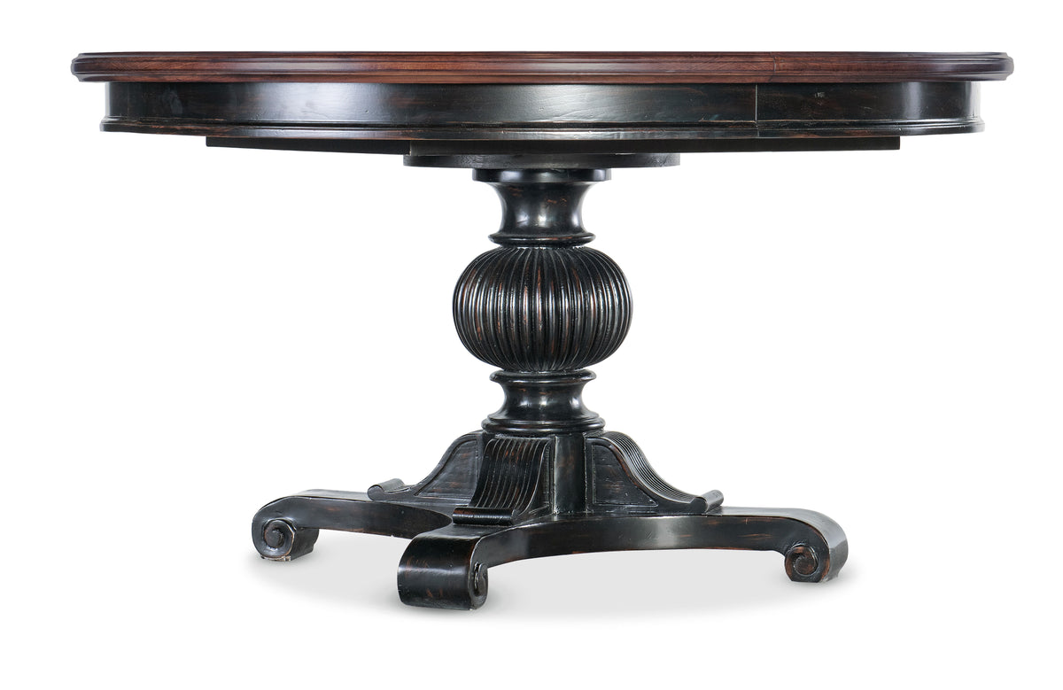 Charleston Round Pedestal Dining Table With 1-20" leaf - Dark Brown / Black by Hooker Furniture - View 1