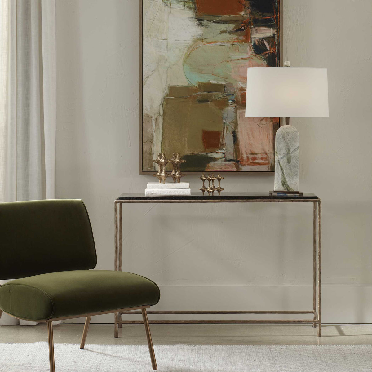Ovard Minimalist Metal Console Table Brass - Gold / Black by Uttermost - View 2